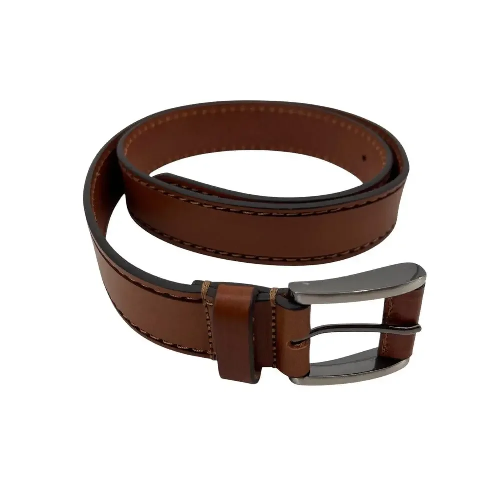Johnston & Murphy Belt Mens 36 Brown Laser Stitched Italian Steerhide Made Italy